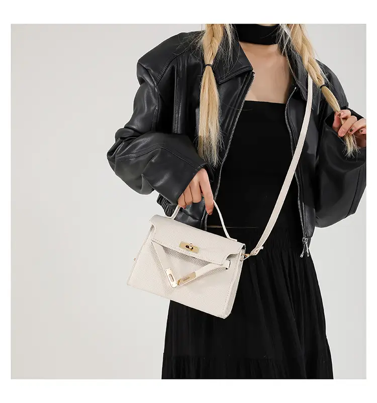 Women's Brown Square Shoulder Bag with Metal Clasp — feature 19