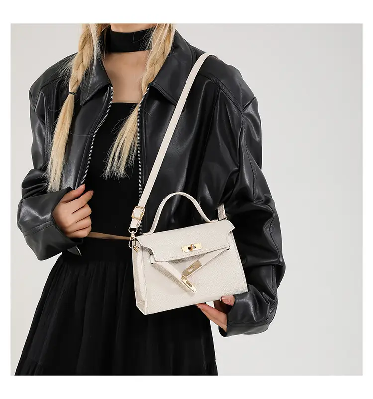 Women's Brown Square Shoulder Bag with Metal Clasp — feature 20