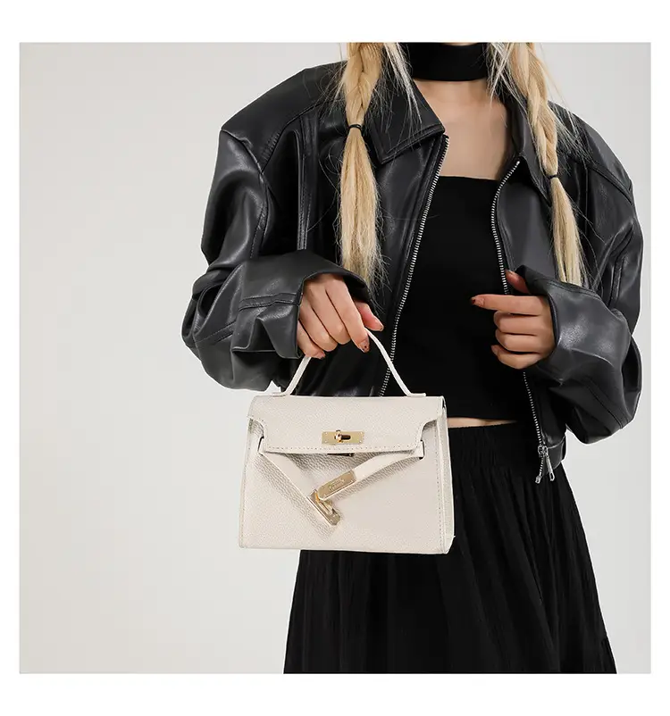 Women's Brown Square Shoulder Bag with Metal Clasp — feature 21
