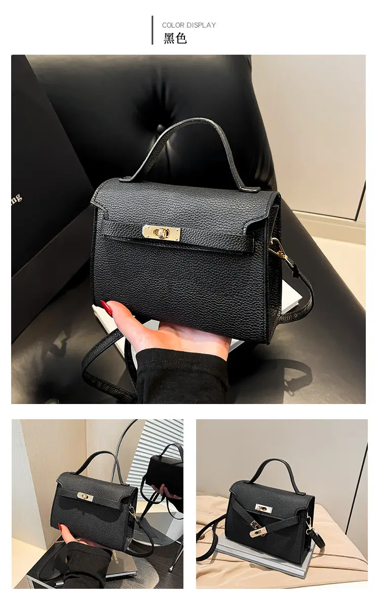 Women's Brown Square Shoulder Bag with Metal Clasp — feature 22