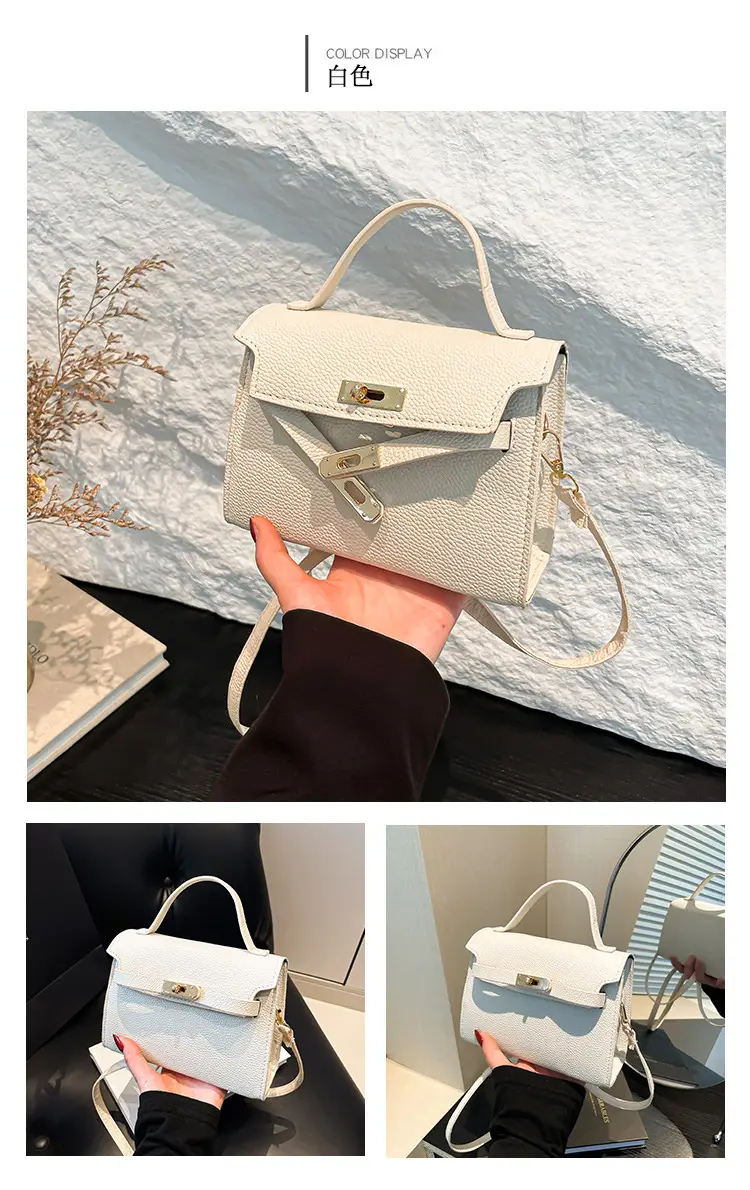 Women's Brown Square Shoulder Bag with Metal Clasp — feature 23