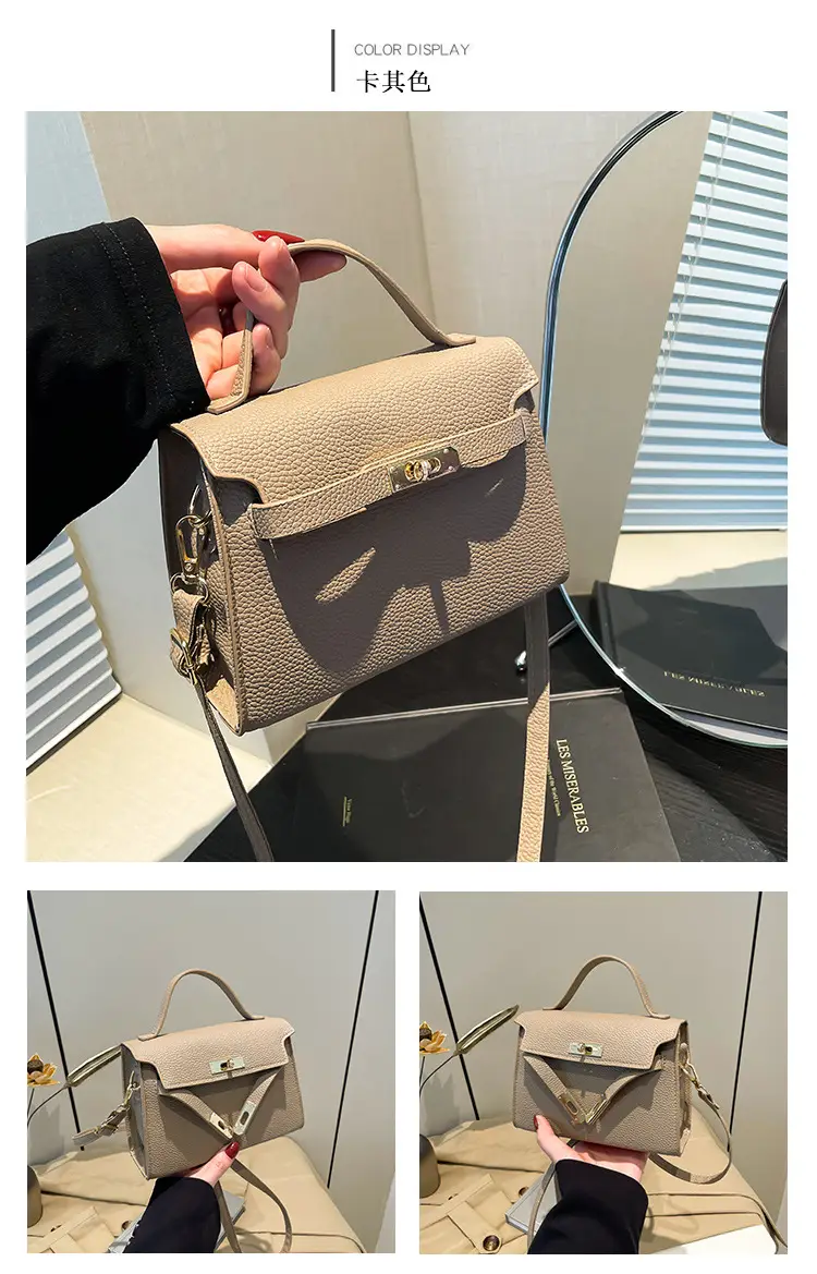 Women's Brown Square Shoulder Bag with Metal Clasp — feature 24