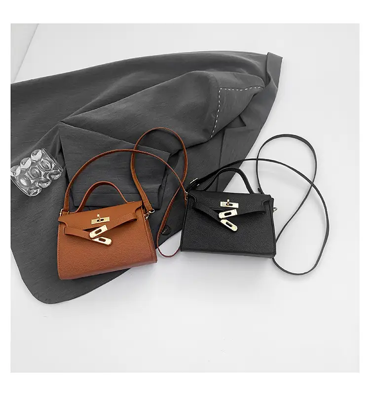 Women's Brown Square Shoulder Bag with Metal Clasp — feature 27
