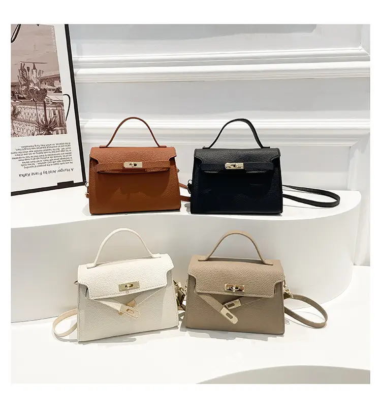 Women's Brown Square Shoulder Bag with Metal Clasp — feature 28