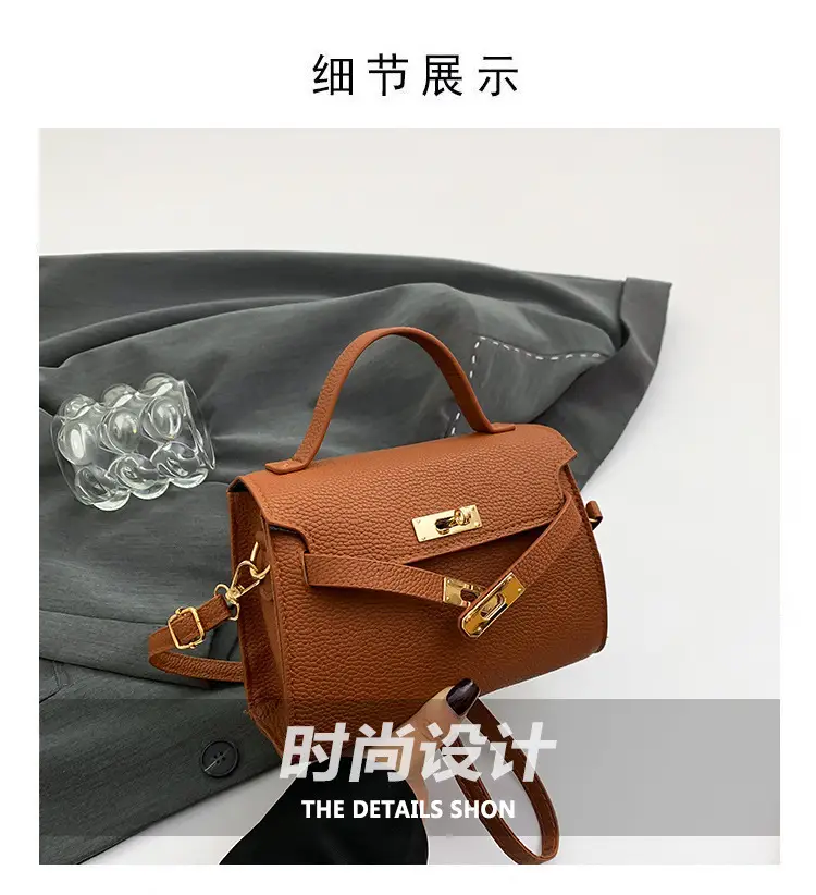 Women's Brown Square Shoulder Bag with Metal Clasp — feature 3