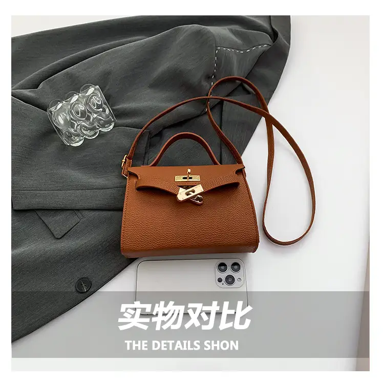 Women's Brown Square Shoulder Bag with Metal Clasp — feature 6