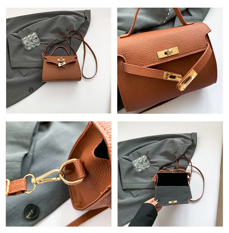 Women's Brown Square Shoulder Bag with Metal Clasp — feature 9