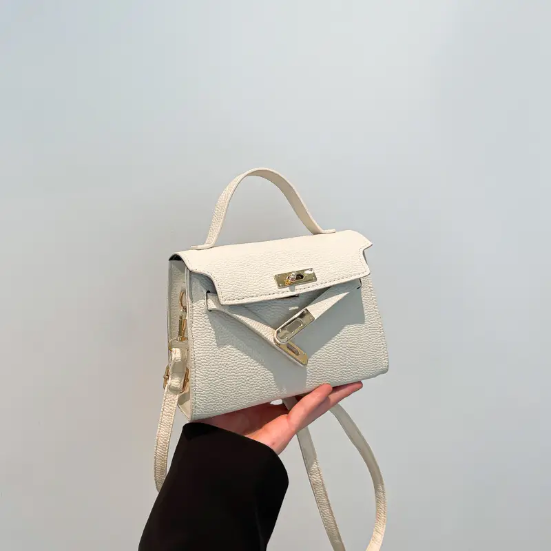 Women's Brown Square Shoulder Bag with Metal Clasp