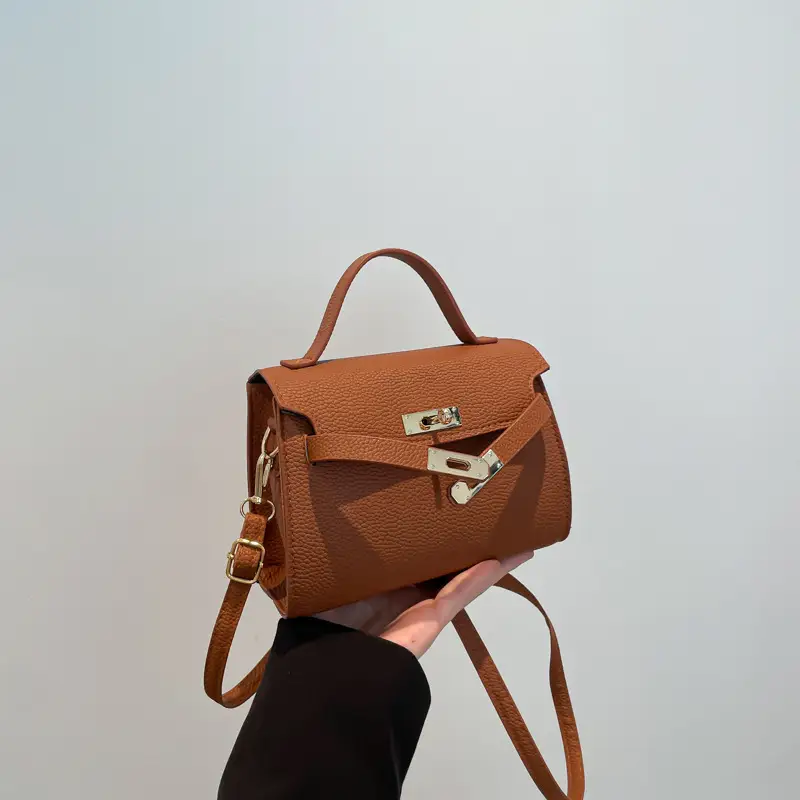 Women's Brown Square Shoulder Bag with Metal Clasp