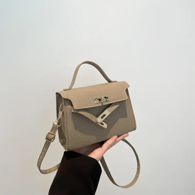 Women's Brown Square Shoulder Bag with Metal Clasp