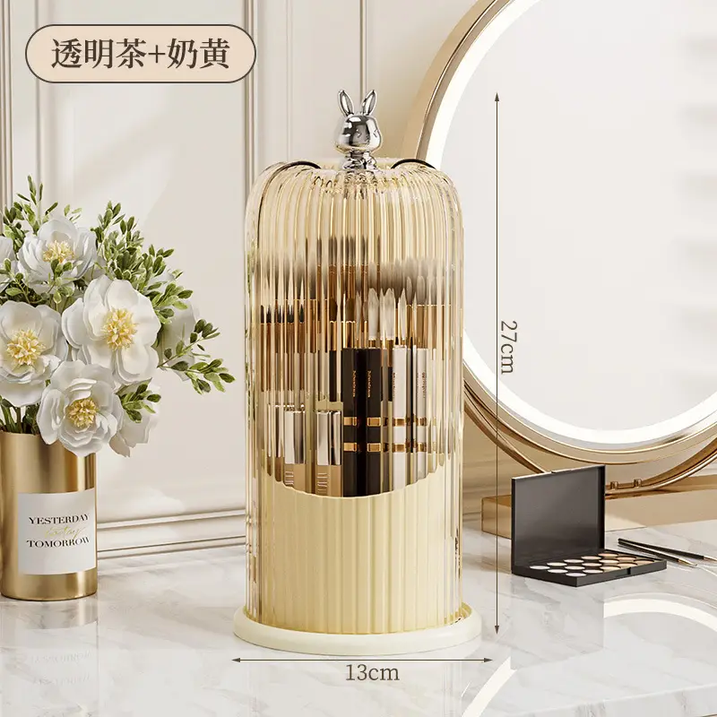 Rotating Makeup Brush Storage Box with Rabbit Top