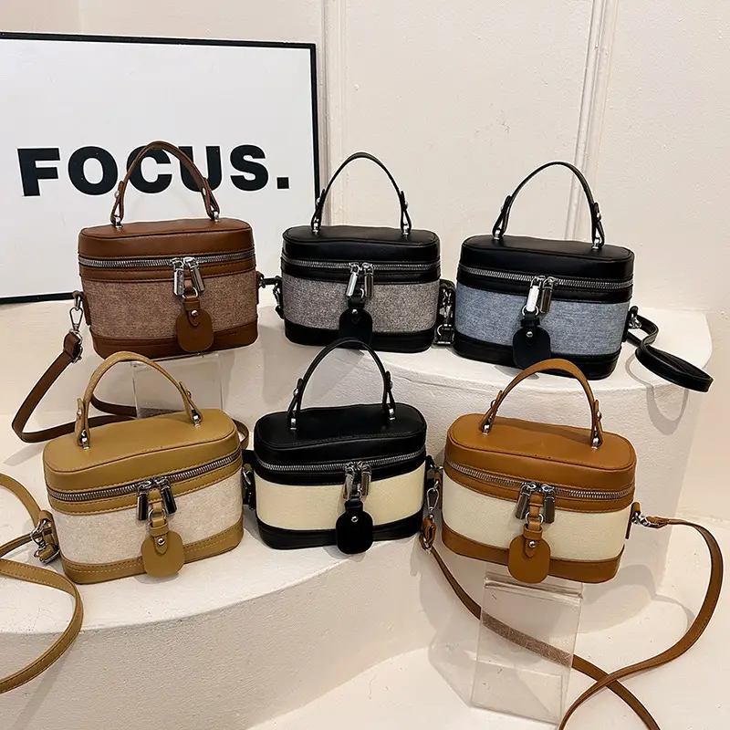 Vintage Crossbody Bag Set 6 Pcs Contrast Color Leather Goods - Image 7