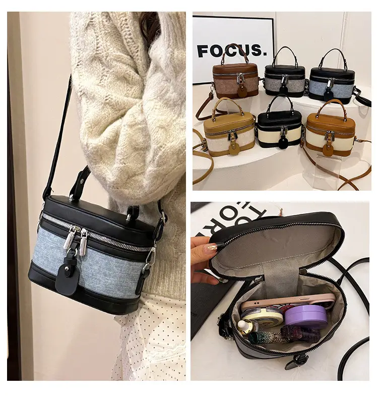 Vintage Crossbody Bag Set 6 Pcs Contrast Color Leather Goods — feature 14