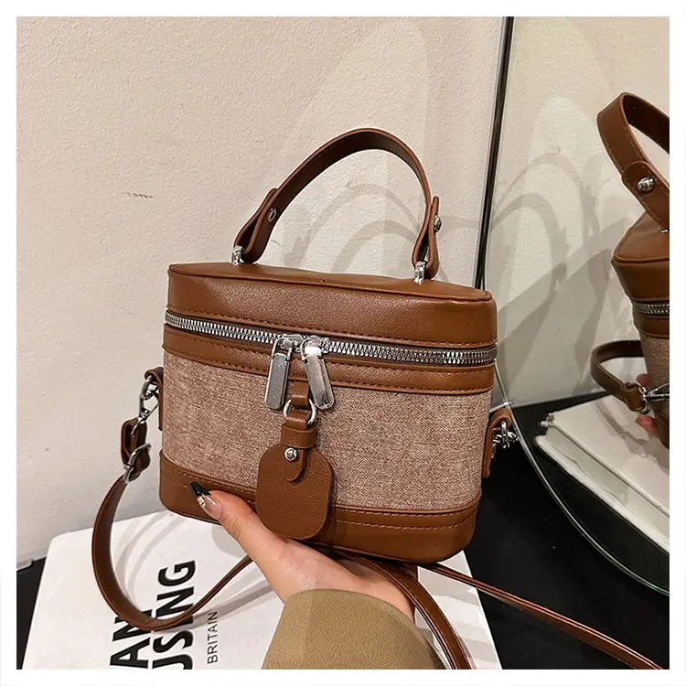 Vintage Crossbody Bag Set 6 Pcs Contrast Color Leather Goods - Image 3