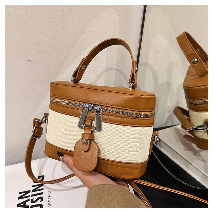 Vintage Crossbody Bag Set 6 Pcs Contrast Color Leather Goods - Image 4