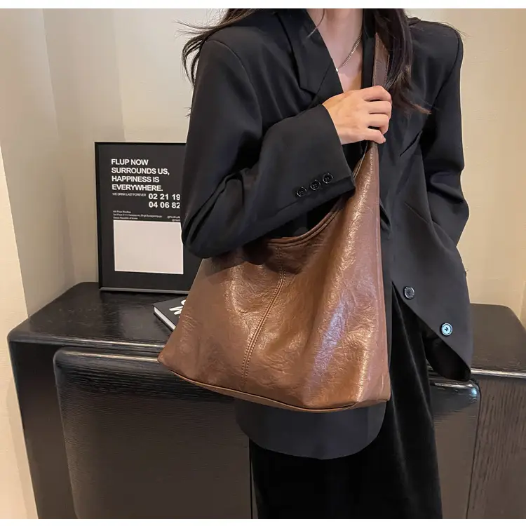 Vintage Brown Leather Shoulder Tote Bag for Women — feature 19