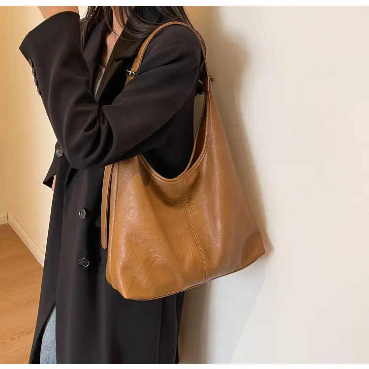 Vintage Brown Leather Shoulder Tote Bag for Women — feature 27