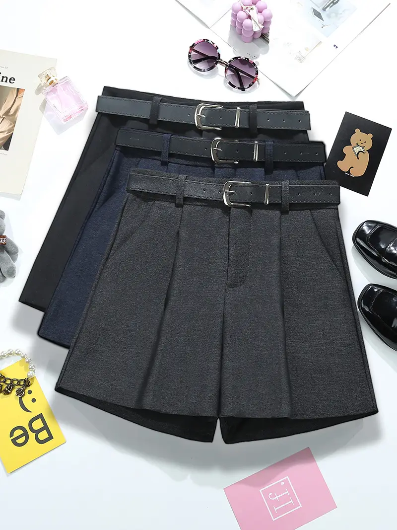 Black Belted High Waist Women Shorts Dongdaemun Style — feature 1