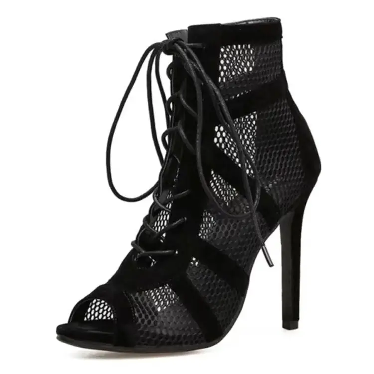 Europe and the United States cross-border mesh sandals new fashion cross strap high heel sandals women's plus size fish mouth sandals wholesale