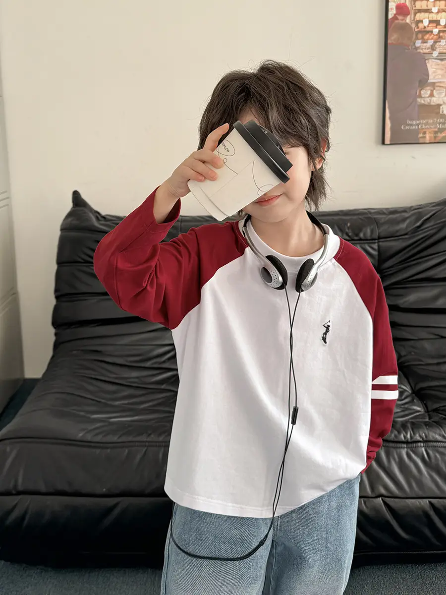 Kids Raglan Sleeve T-Shirt Set Cotton Beige Blue