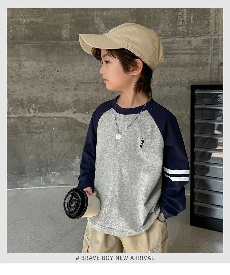 Kids Raglan Sleeve T-Shirt Set Cotton Beige Blue — feature 2