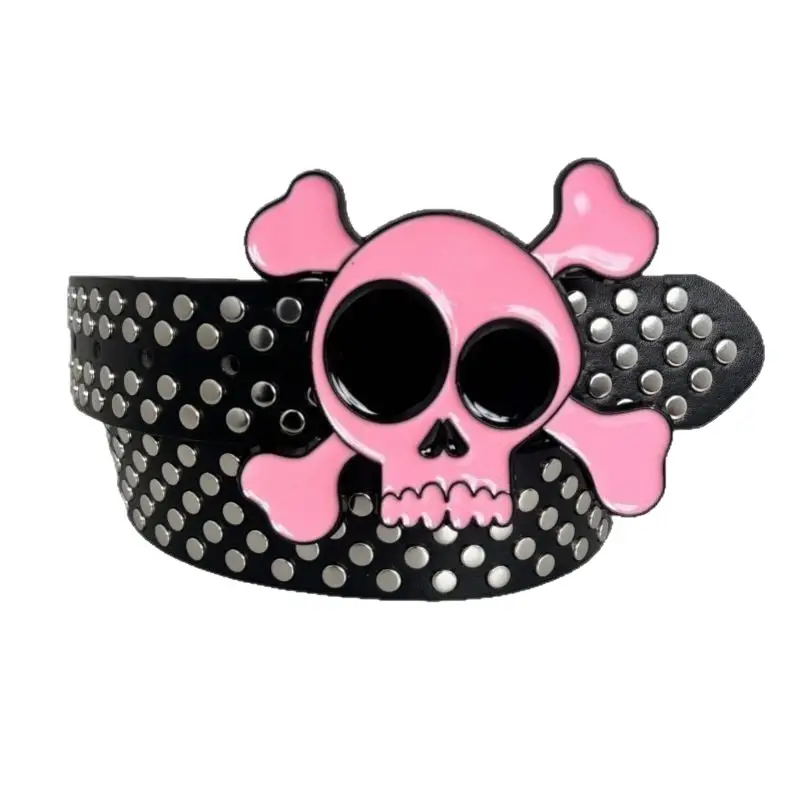 Gothic Skull Rivet Belt for Men Black White - Image 9