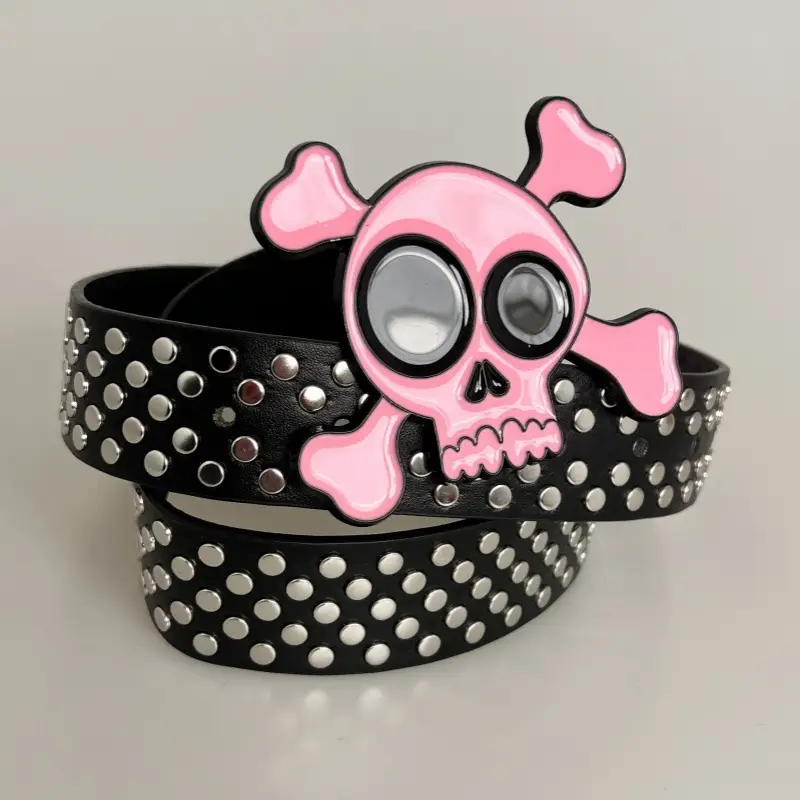 Gothic Skull Rivet Belt for Men Black White — feature 1