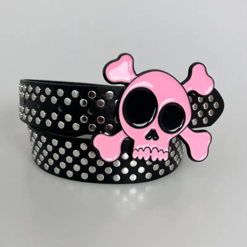 Gothic Skull Rivet Belt for Men Black White — feature 3
