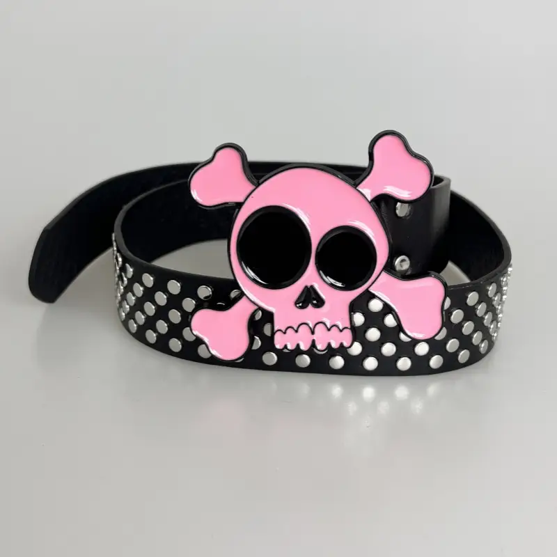 Gothic Skull Rivet Belt for Men Black White — feature 4