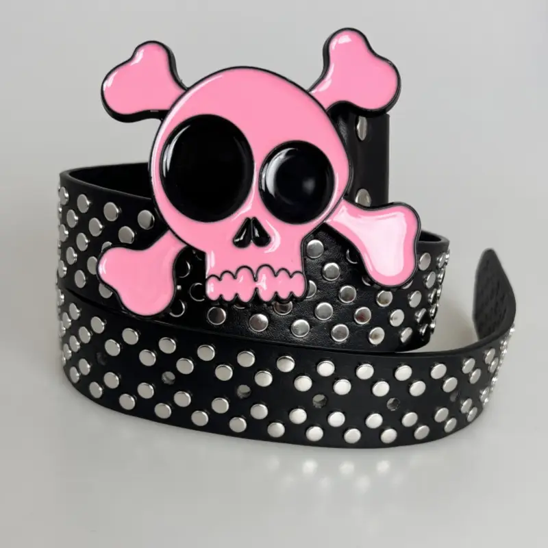 Gothic Skull Rivet Belt for Men Black White — feature 5