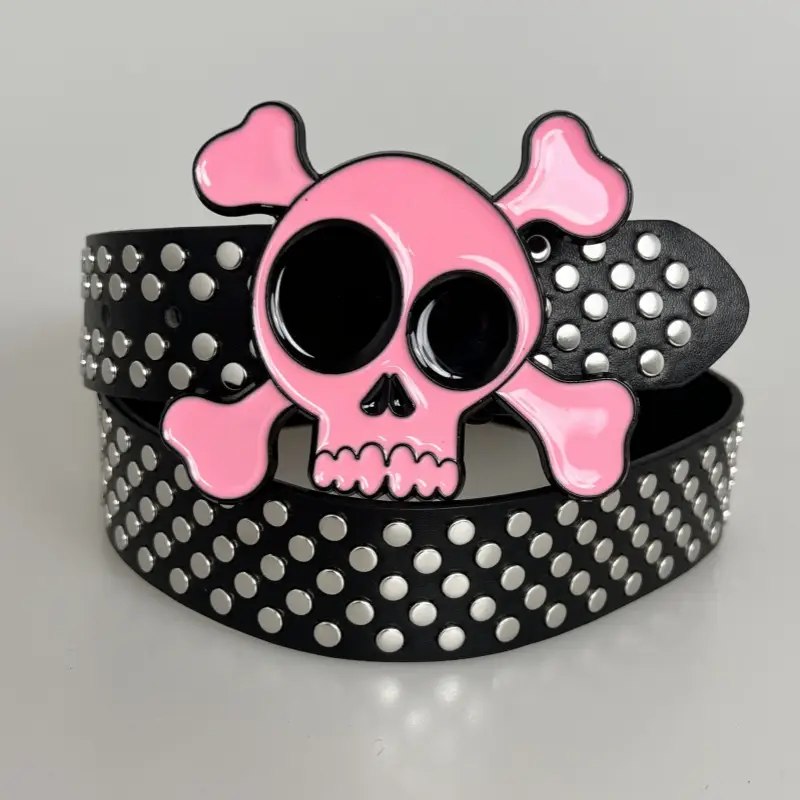 Gothic Skull Rivet Belt for Men Black White — feature 6