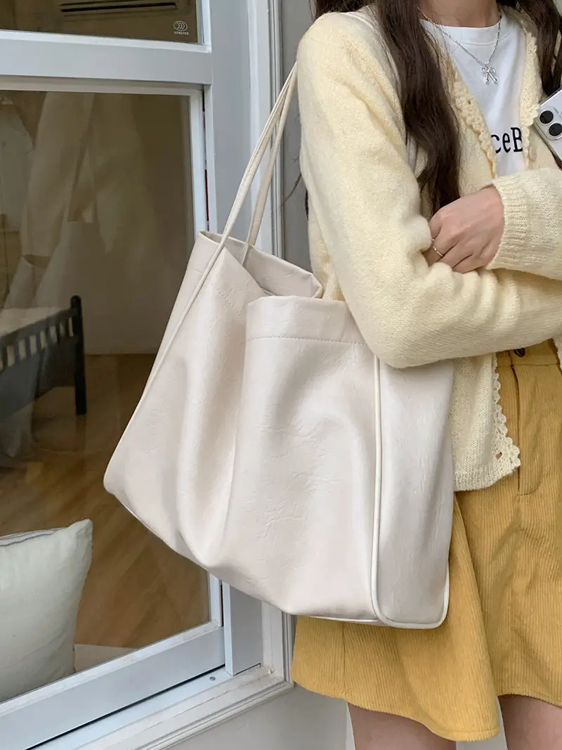 White Korean Style Large Tote Bag for Women - Image 4