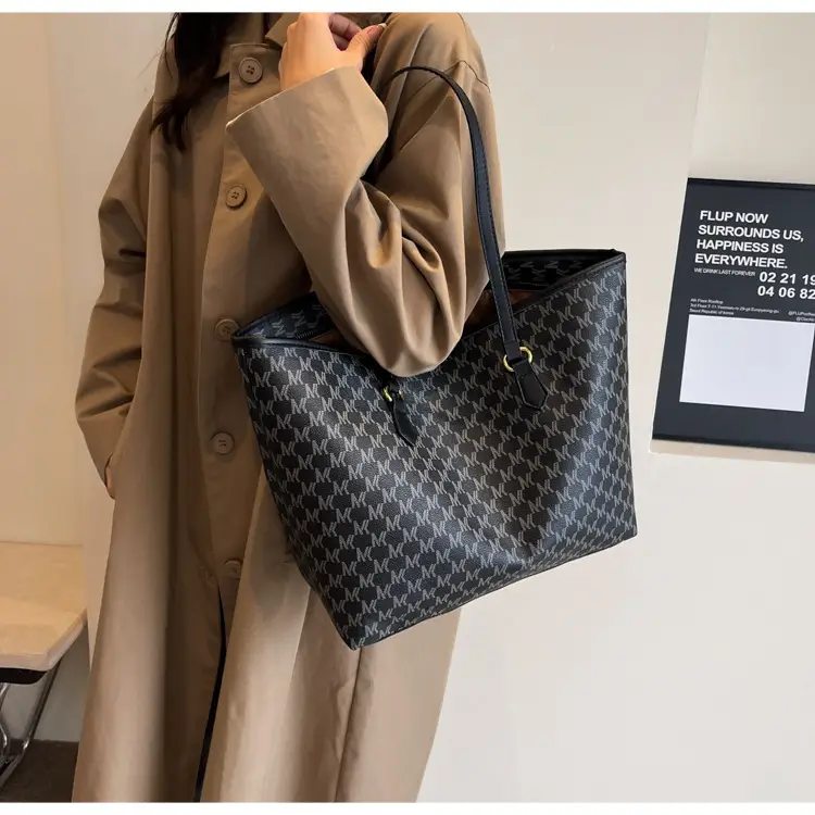 Luxury Brown Textured Shoulder Tote Bag with Yellow Handles — feature 11