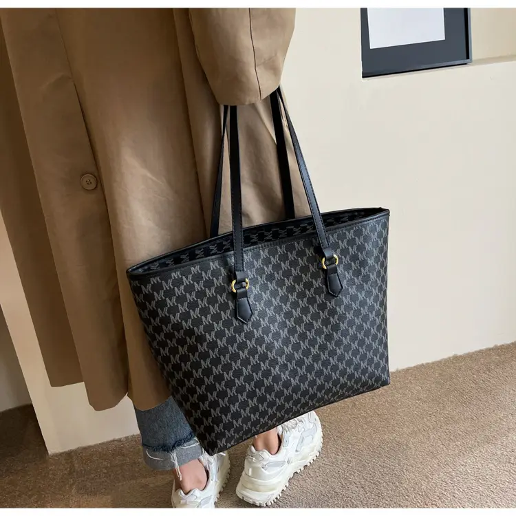 Luxury Brown Textured Shoulder Tote Bag with Yellow Handles — feature 12