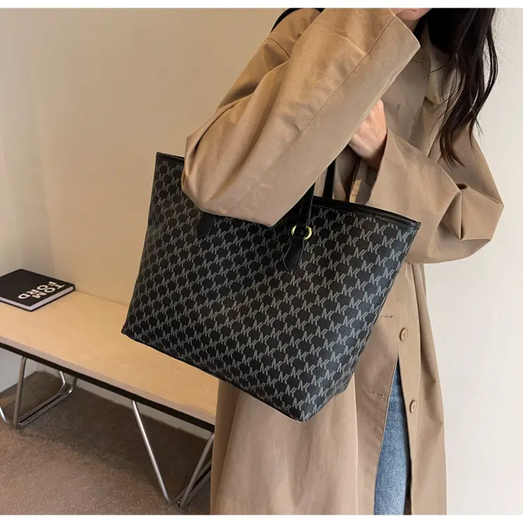 Luxury Brown Textured Shoulder Tote Bag with Yellow Handles — feature 13