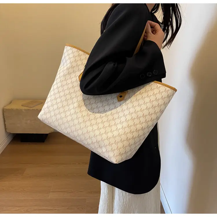 Luxury Brown Textured Shoulder Tote Bag with Yellow Handles — feature 20