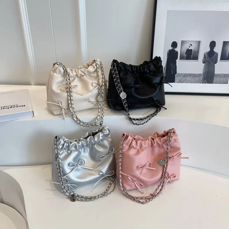 Silver Metaphorical Chain Bow Shoulder Bag for Women - Image 6