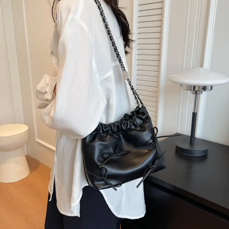 Silver Metaphorical Chain Bow Shoulder Bag for Women - Image 8