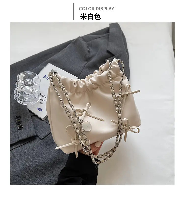 Silver Metaphorical Chain Bow Shoulder Bag for Women — feature 11