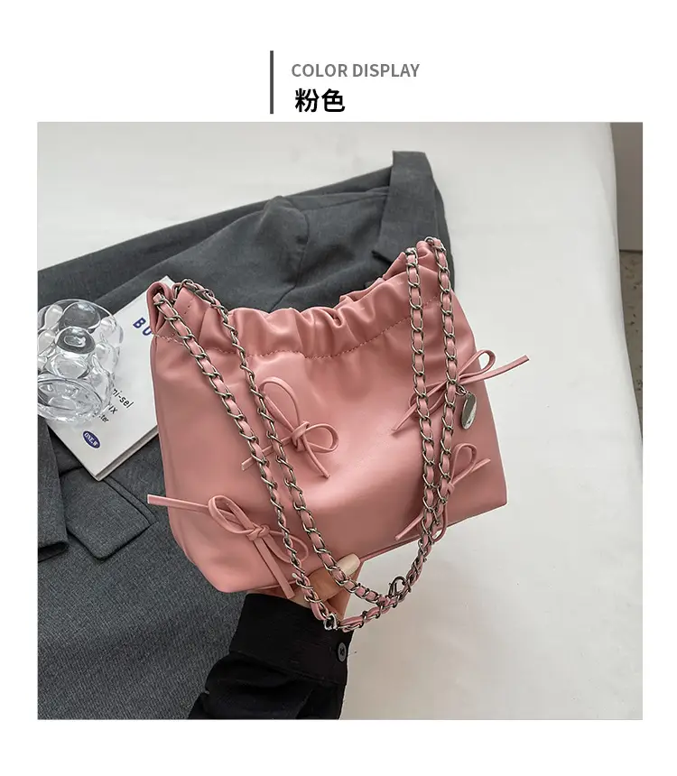 Silver Metaphorical Chain Bow Shoulder Bag for Women — feature 13