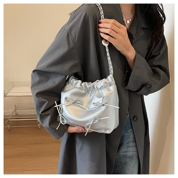 Silver Metaphorical Chain Bow Shoulder Bag for Women — feature 15