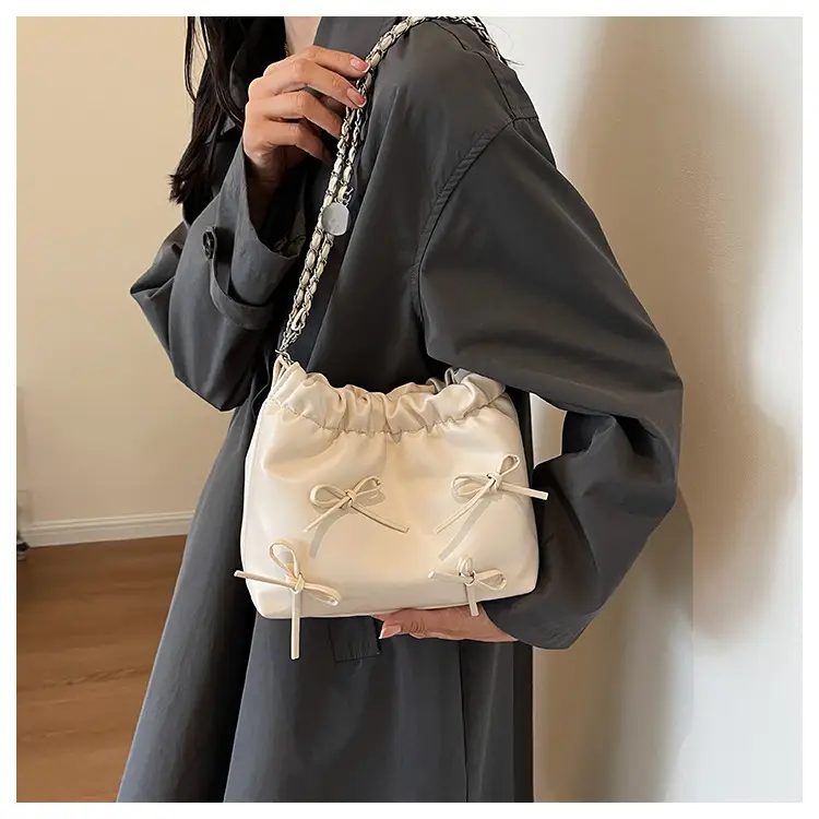 Silver Metaphorical Chain Bow Shoulder Bag for Women — feature 18