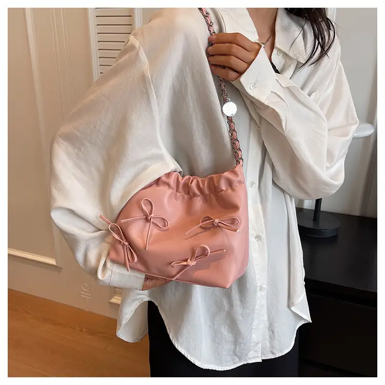 Silver Metaphorical Chain Bow Shoulder Bag for Women — feature 19