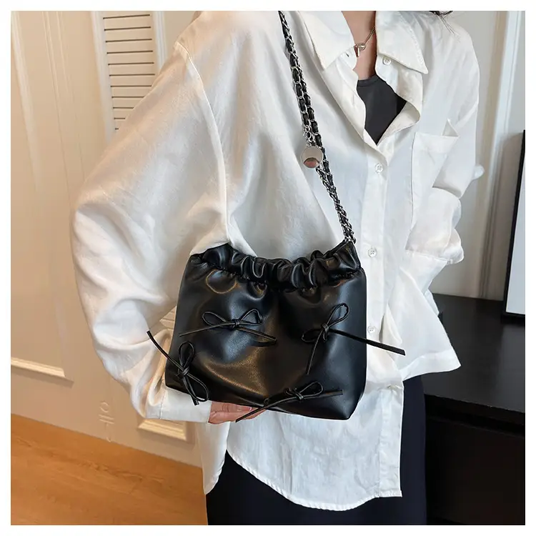 Silver Metaphorical Chain Bow Shoulder Bag for Women — feature 23