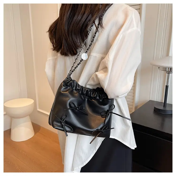 Silver Metaphorical Chain Bow Shoulder Bag for Women — feature 24
