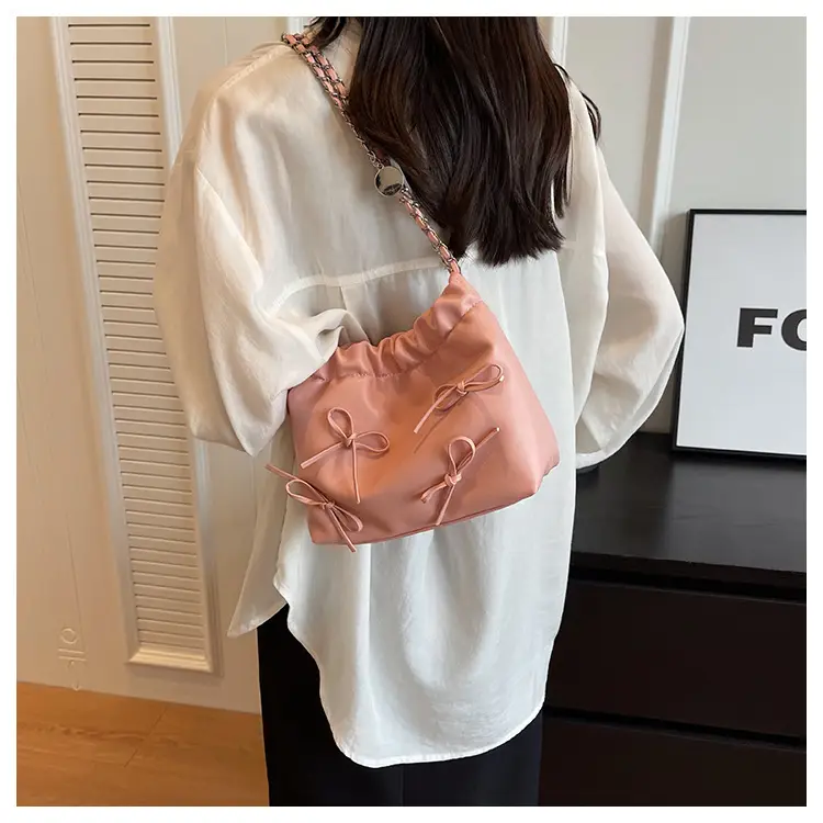 Silver Metaphorical Chain Bow Shoulder Bag for Women — feature 25