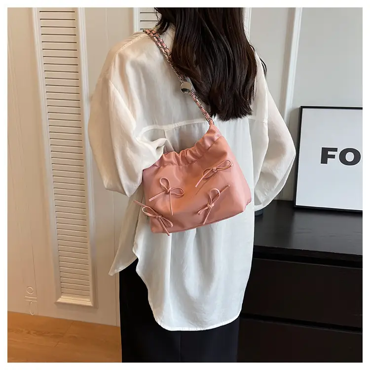 Silver Metaphorical Chain Bow Shoulder Bag for Women — feature 26