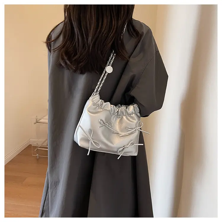 Silver Metaphorical Chain Bow Shoulder Bag for Women — feature 28