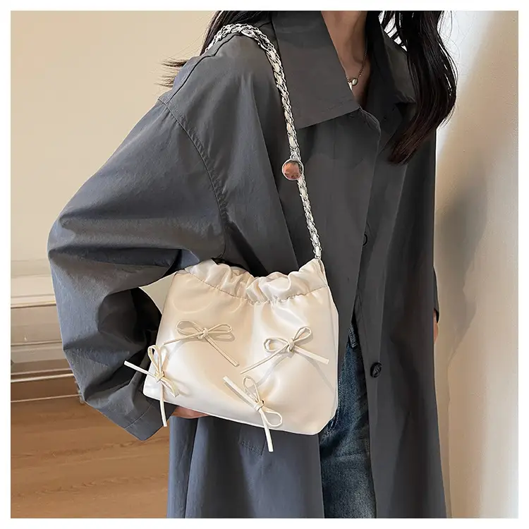 Silver Metaphorical Chain Bow Shoulder Bag for Women — feature 29
