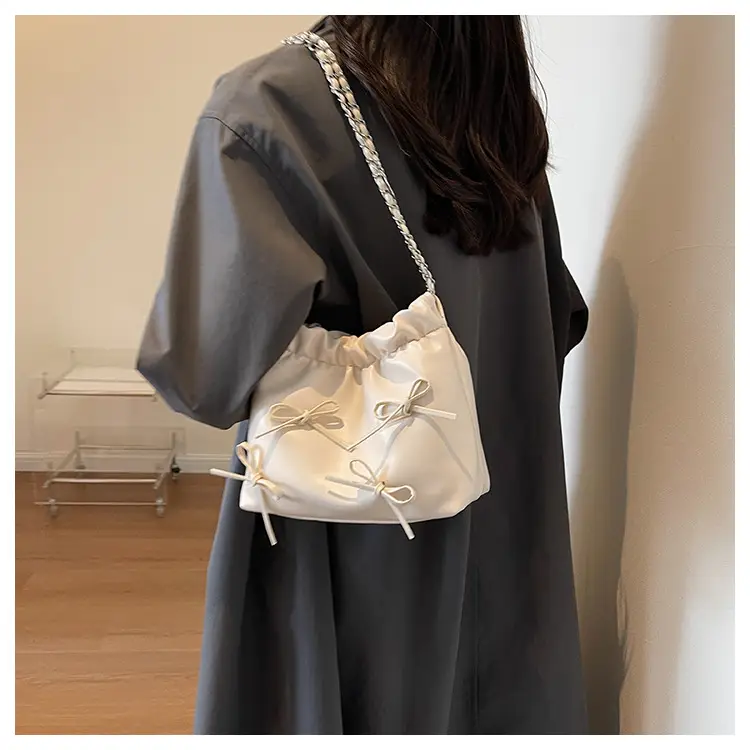 Silver Metaphorical Chain Bow Shoulder Bag for Women — feature 30